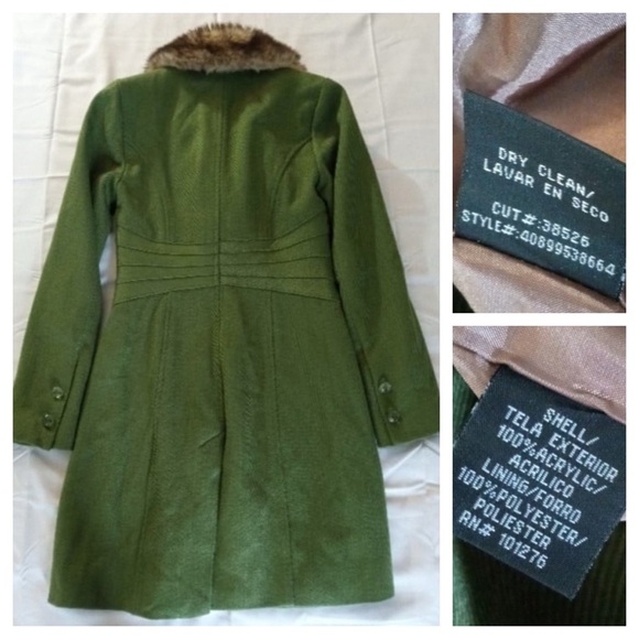 Avocado Green Corduroy Coat with Faux Fur Collar - Picture 3 of 15